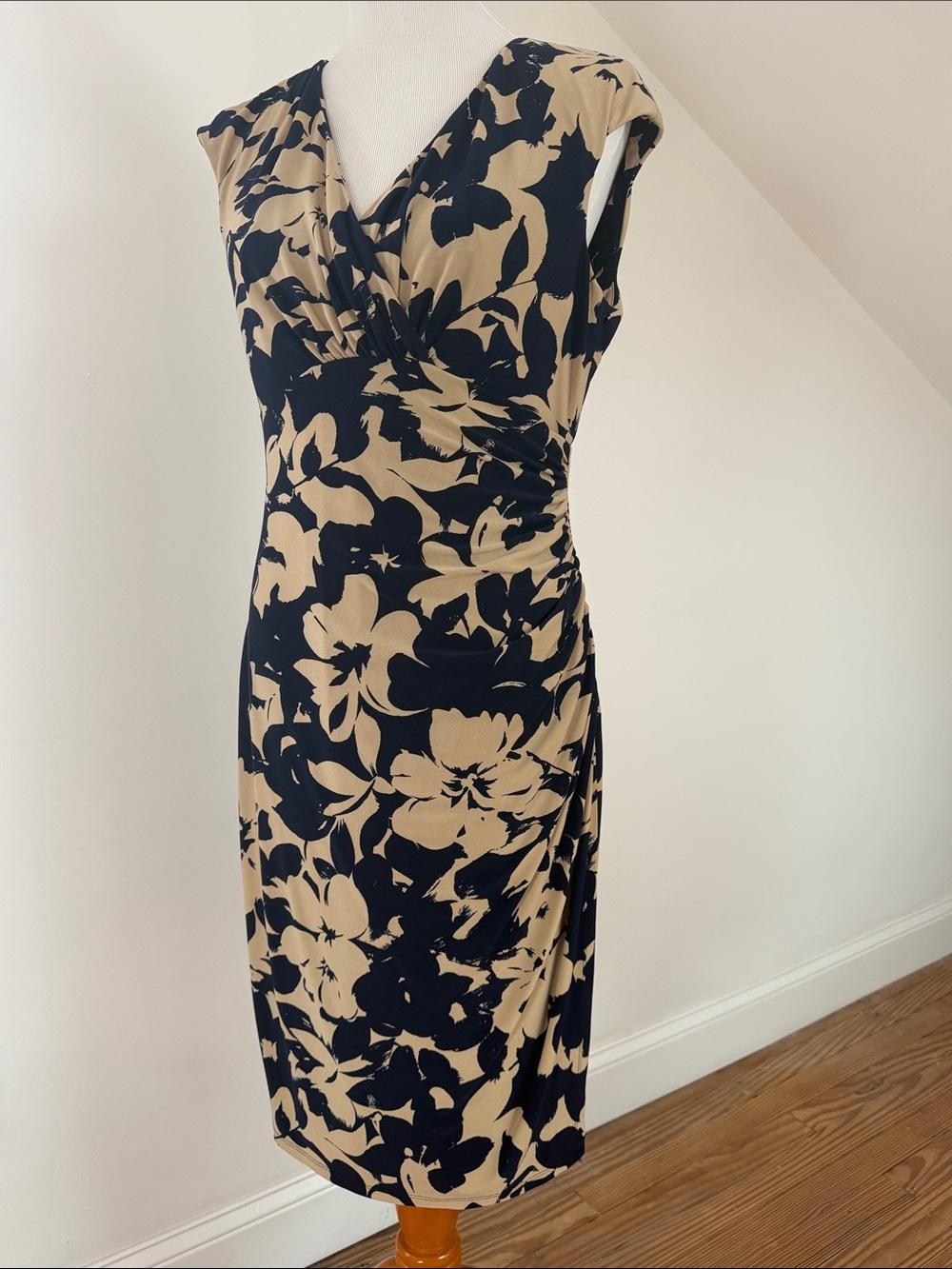 Lauren Ralph Lauren Black and Beige Floral Midi Dress